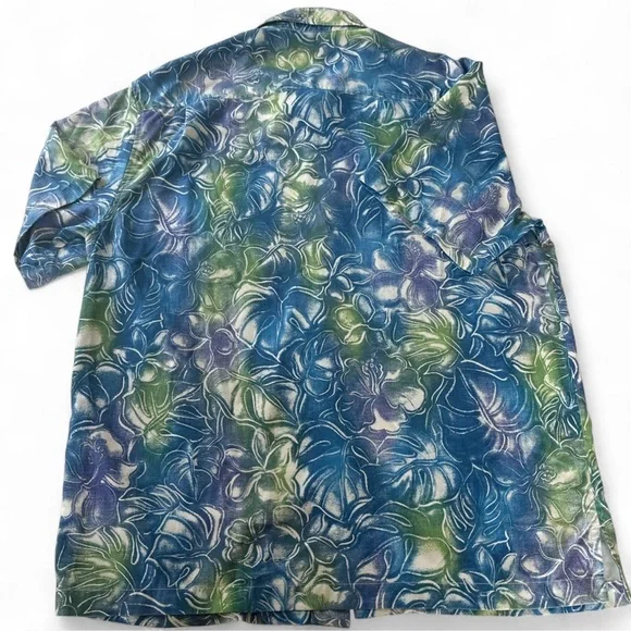 Tommy Bahama Mens Short Sleeve Silk Shirt Floral Hazy Hibiscus Blue Green $150 L - Picture 3 of 5